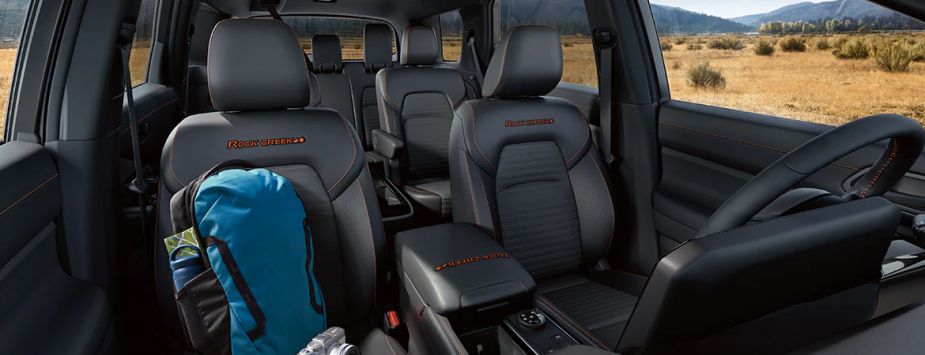 The interior of the Nissan Pathfinder Rock Creek family SUV.