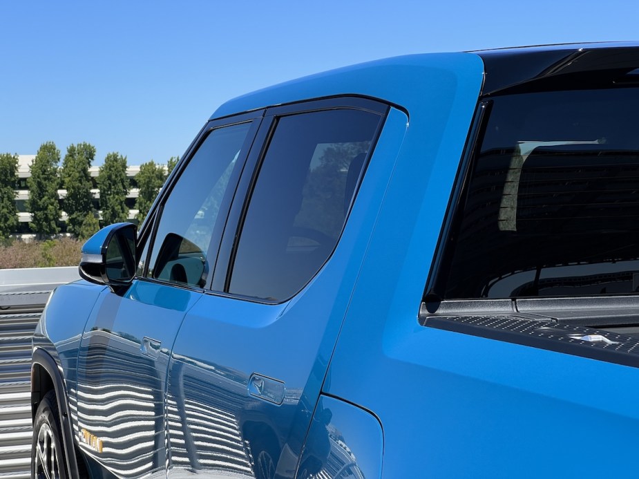 A blue Rivian truck as a luxury car