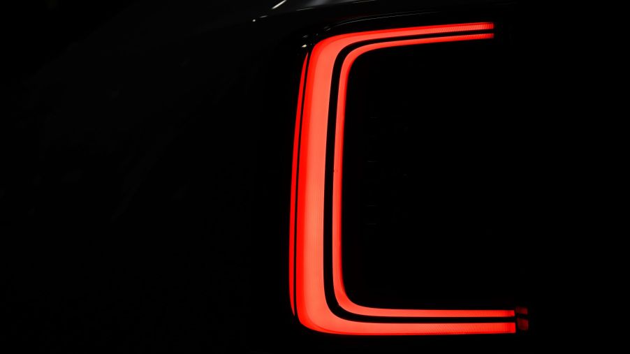 A Volvo EX90 illuminated brake light at the EV's launch event in Stockholm, Sweden