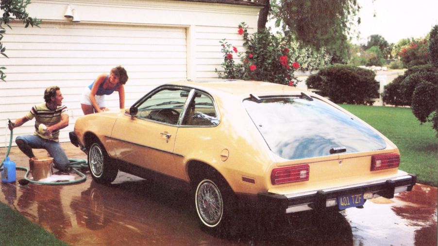 A postcard advertising the 1974 Ford Pinto Runabout, a notorious lemon car