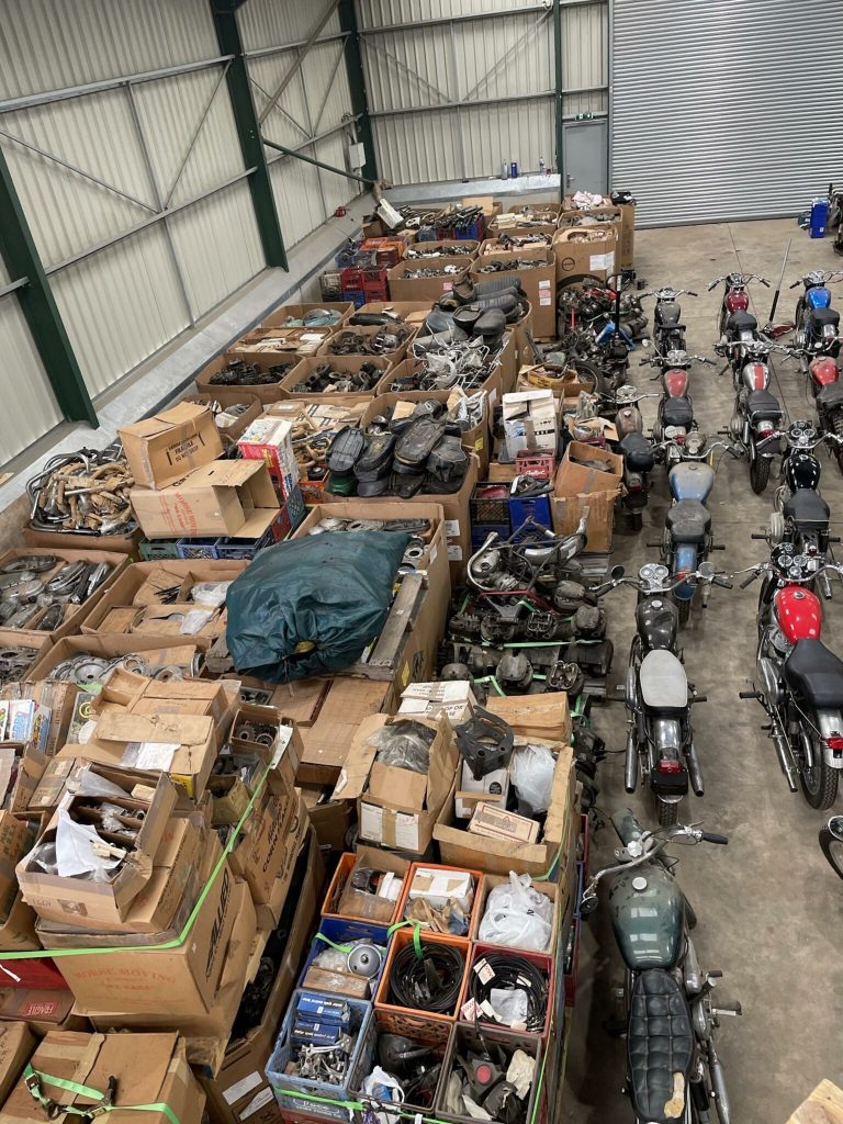 a warehouse full of vintage british motorcycle barn finds