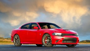 A 2017 Dodge Charger SRT Hellcat shows off its aggressive stance and horsepower bargain credentials.