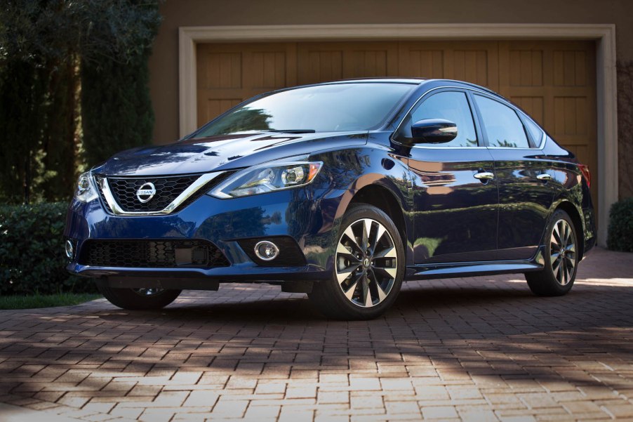 A blue 2018 Nissan Sentra parked