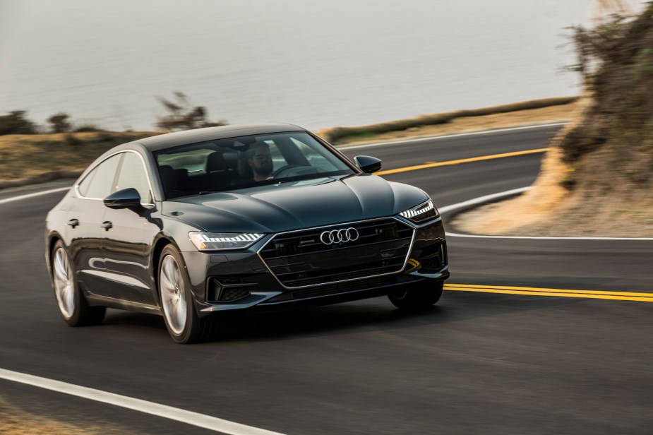 A 2019 Audi A7 driving around a bend, the 2019 Audi A7 is included in the latest Audi recall