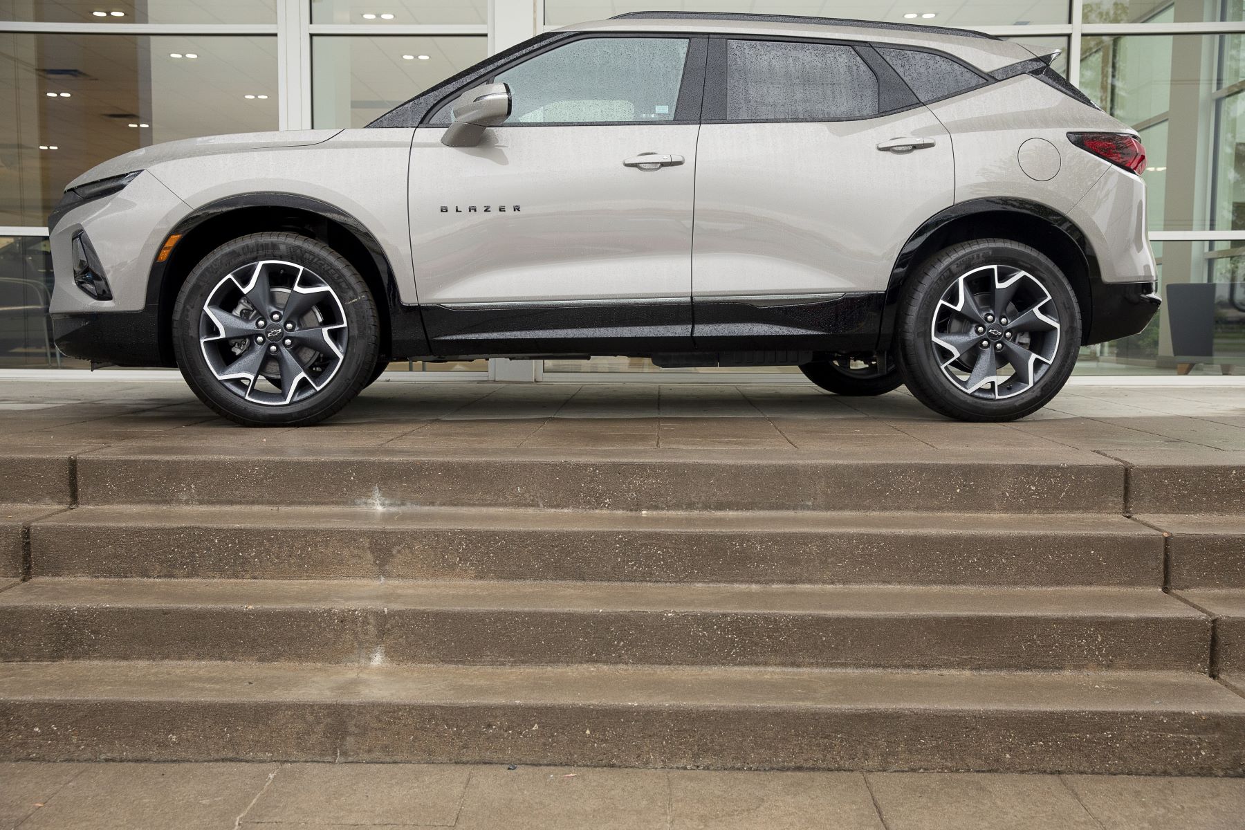 A 2021 Chevy Blazer compact crossover SUV model at the Green Chevrolet dealership in East Moline, Illinois