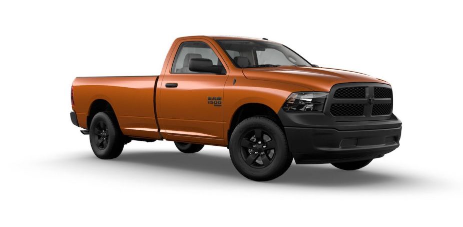 A render of Ram's 1500 Classic work truck with a regular cab and no chrome.
