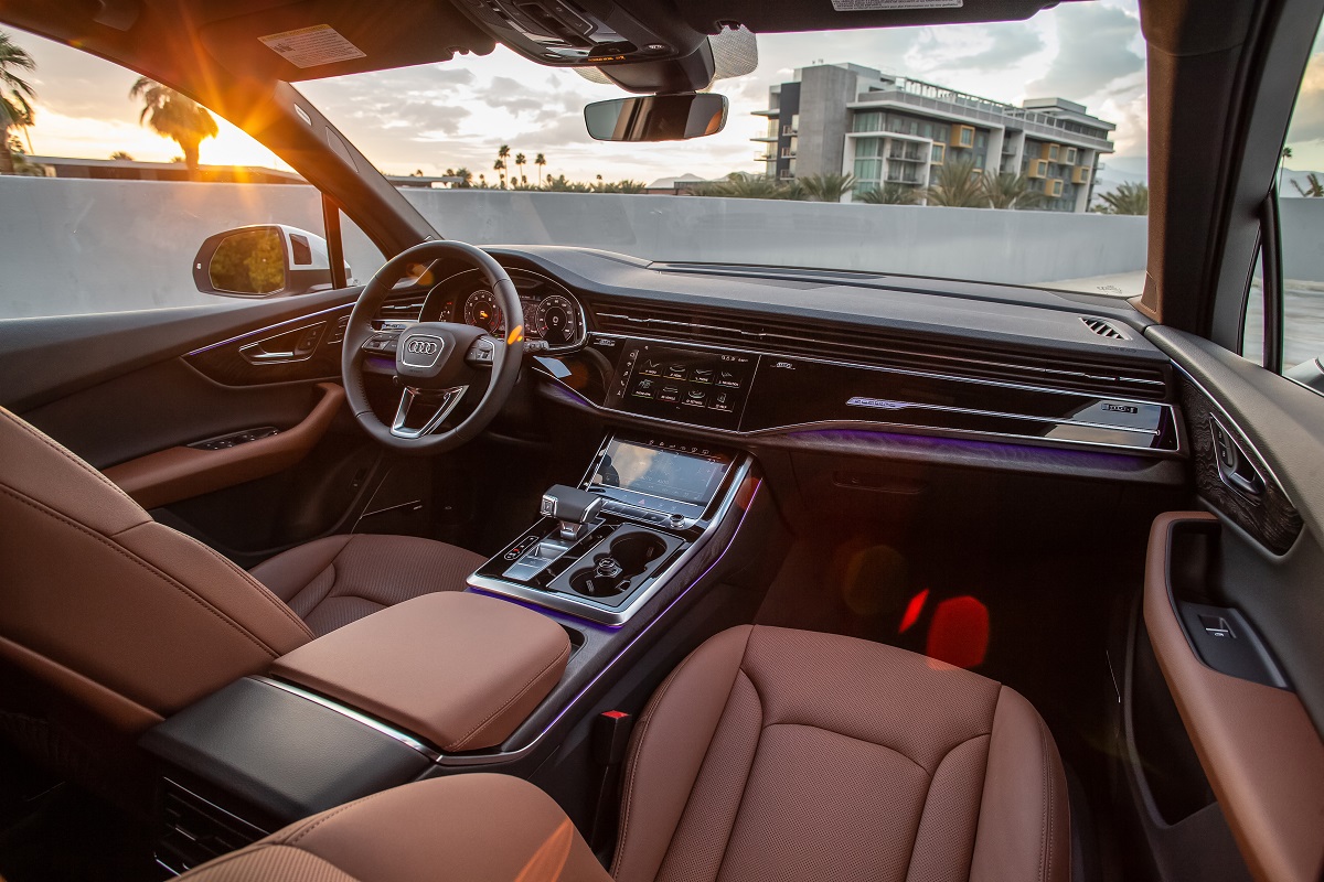 interior of the 2023 Audi Q7 in brown and black