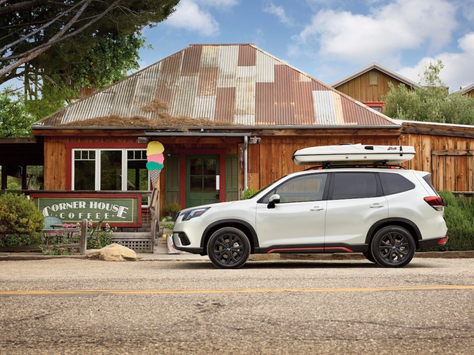 A white 2023 Subaru Forester, experts agree the premium trim is best.