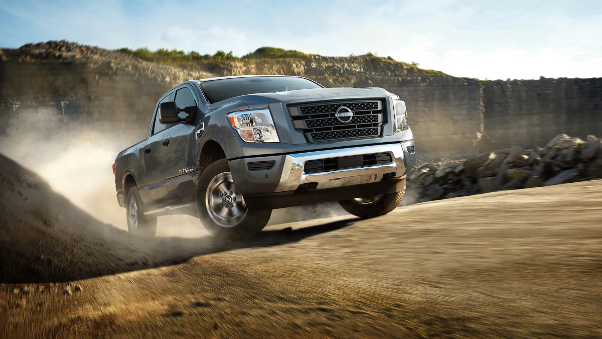 The 2022 Nissan Titan is Nissan's full-size truck, here it is kicking up dust.