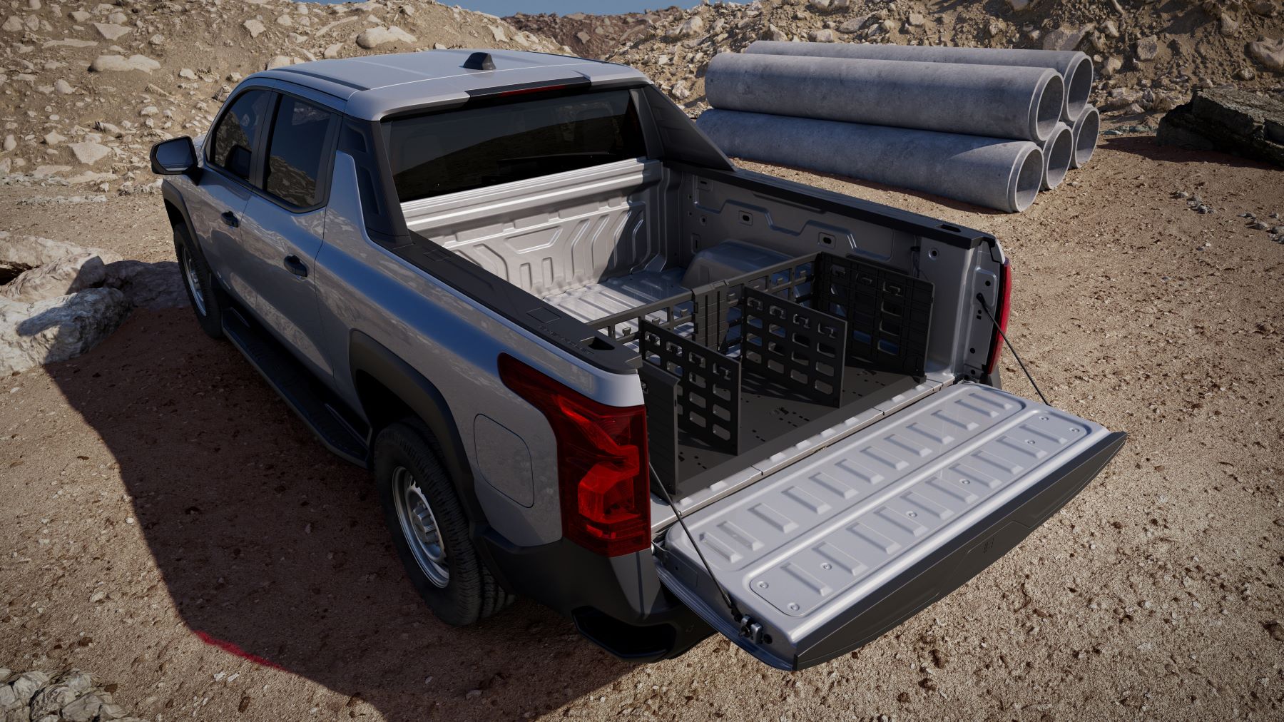 2024 Chevy Silverado EV WT (work truck) truck bed with a midgate