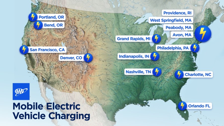 AAA mobile electric vehicle charging is available in 15 cities