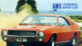 AMC AMX ad with orange AMX in the photo