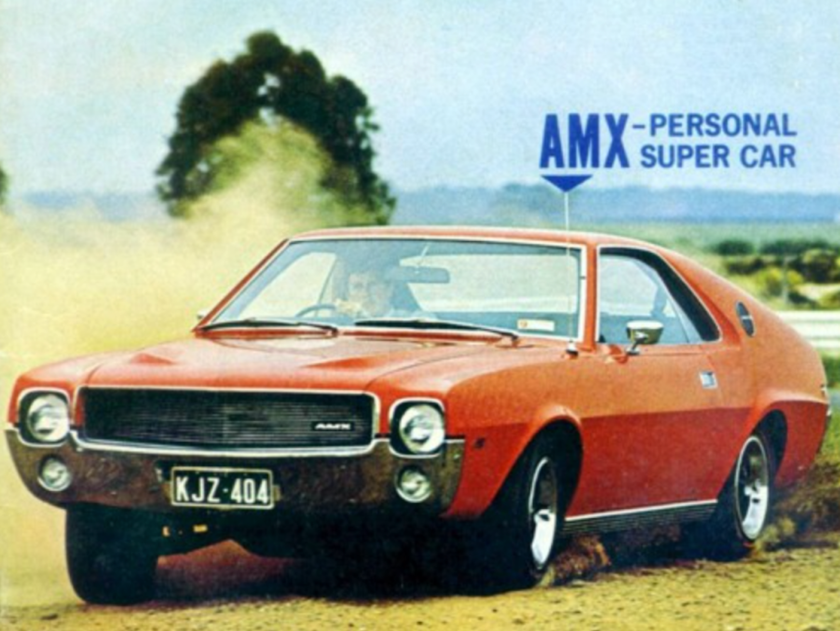 AMC AMX ad with orange AMX in the photo