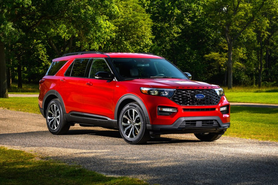 A red 2022 Ford Explorer, where the advantages of the Ford Explorer can shine.
