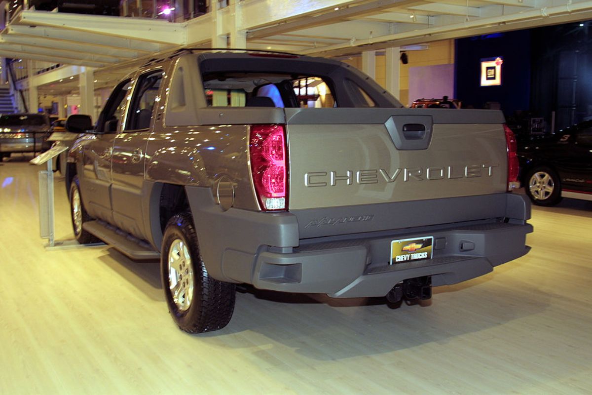 A Chevy Avalanche on display at an auto show