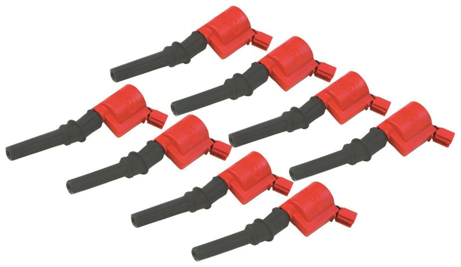 A product photo of a set of eight coil-on-plug type ignition coils.