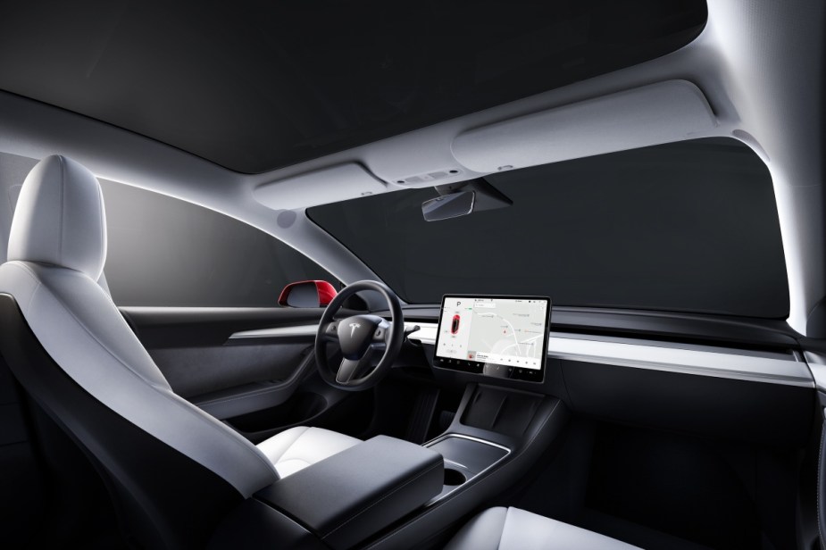 Dashboard and front seats in 2023 Tesla Model 3, cheapest new Tesla car and world’s best-selling EV