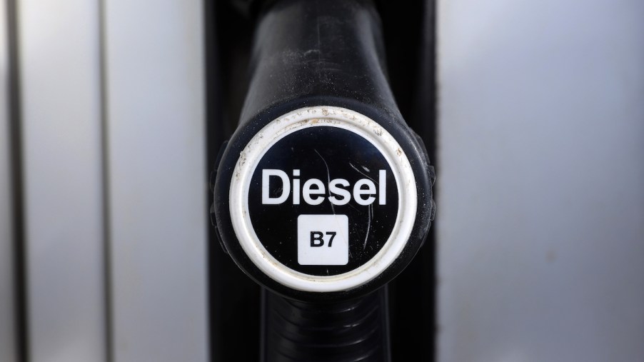 A picture of a diesel pump where there is some of the lowest supply of diesel that has been for a while.