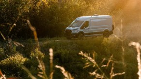 A 2023 Ford Transit Trail shows its rugged styling as a camper van.