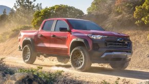 Front angle view of red 2023 Chevy Colorado pickup truck