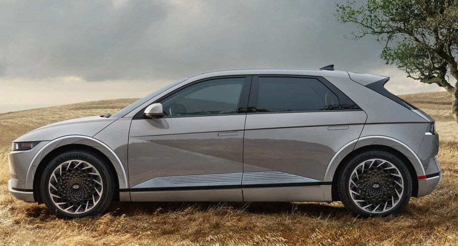 A gray 2022 Hyundai Ioniq 5 small electric SUV.  