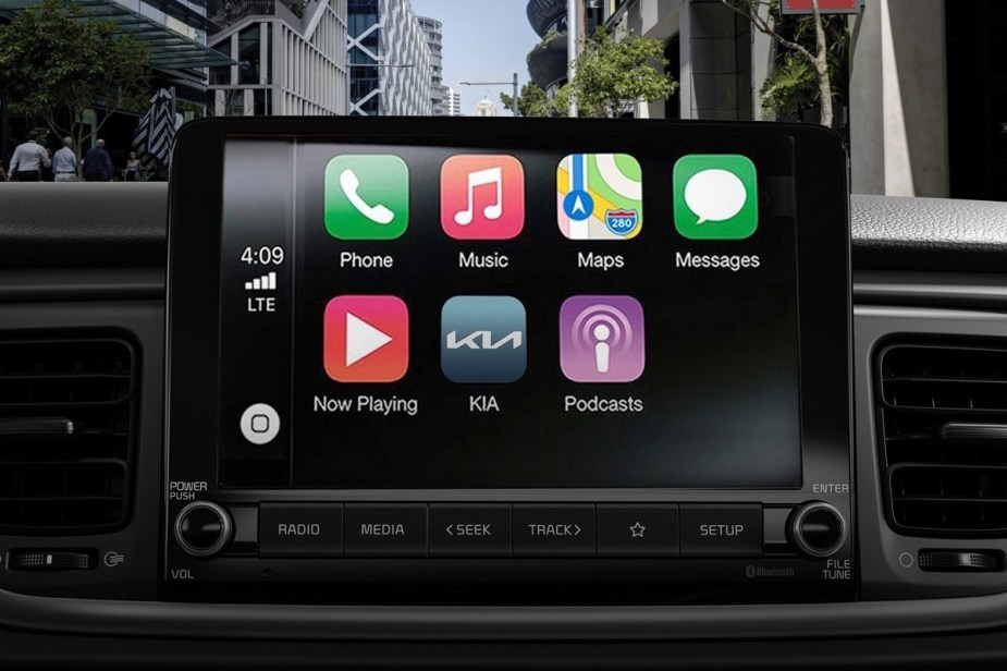 Infotainment system touchscreen in 2023 Kia Rio subcompact sedan, the most affordable new Kia car