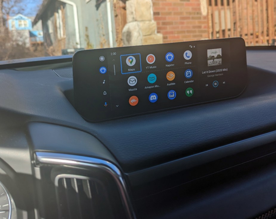 The larger infotainment screen that is available to this Mazda SUV, currently displaying Android Auto.