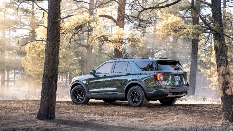 a 2020 Ford Explorer Timberline version int he woods