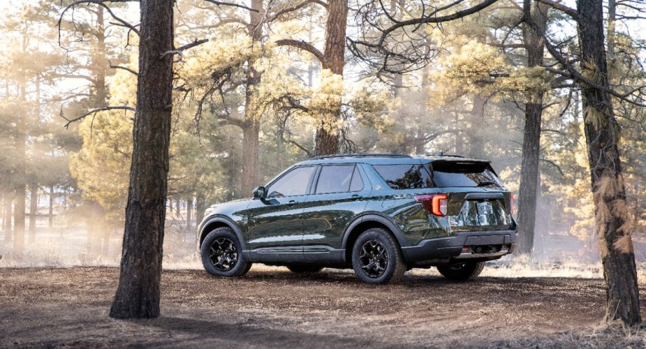 a 2020 version of the Ford Explorer Timberline in the woods