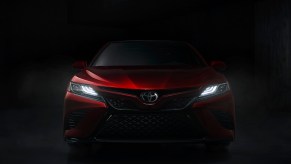 The Toyota Camry XSE shows off its LED running lights in the dark.