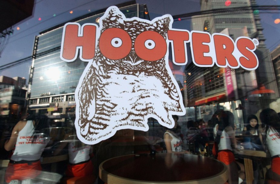 Sign on Hooters restaurant, highlighting Hooters waitress tricked into winning toy Yoda, not Toyota in contest 
