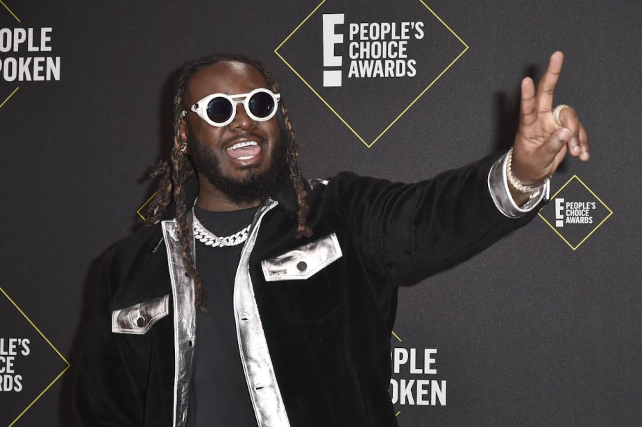 T-Pain in front of black and white background. 
