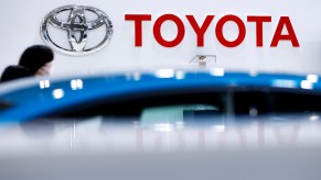 Toyota logo, maker of new Toyota cars. Some of those Toyota models are built to last a long time.
