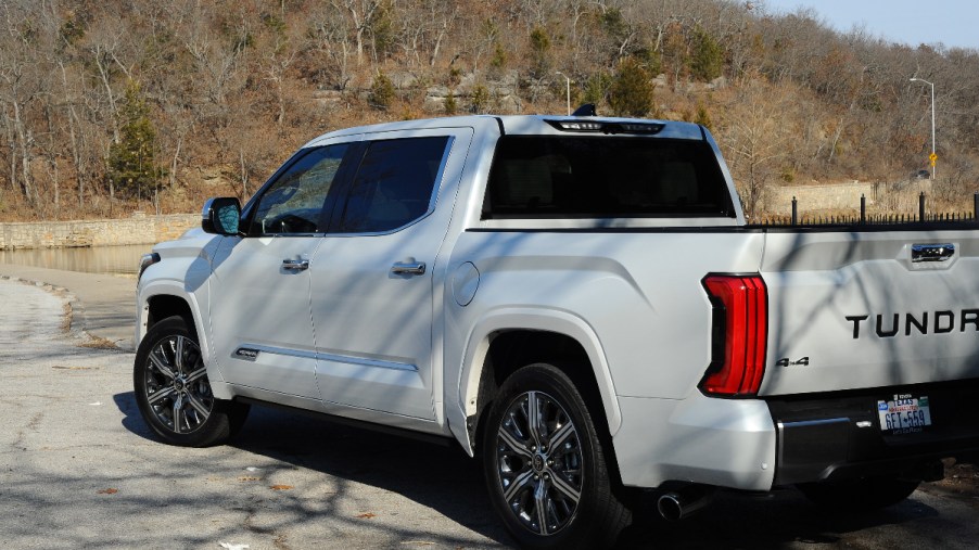 A white 2022 Toyota Tundra Capstone displays the luxury of this full-size truck
