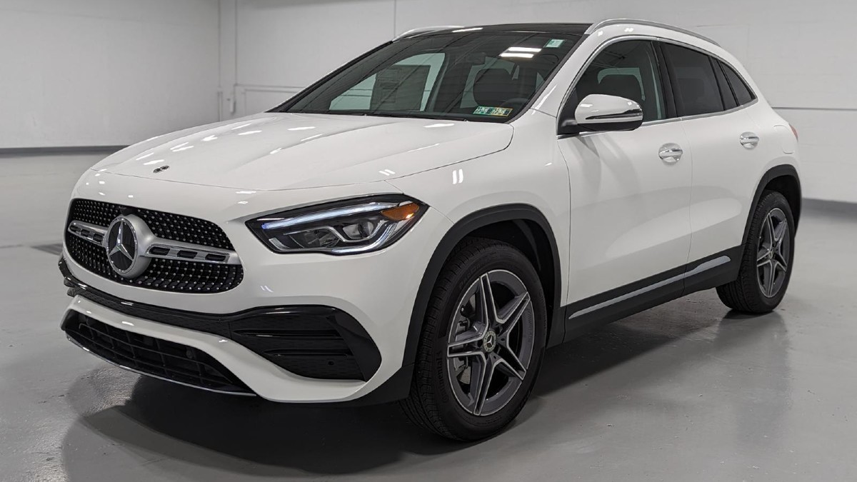 White 2023 Mercedes-Benz GLA-Class SUV, one of the best small luxury SUVs.