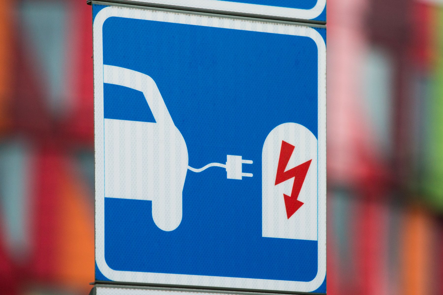 An electric car/electric vehicle (EV) charging station sign at Lindholmen Science Park in Gothenburg, Sweden