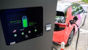 A CCS Hypercharging fast-charging electric vehicle (EV) station in Lower Saxony, Hanover, Germany