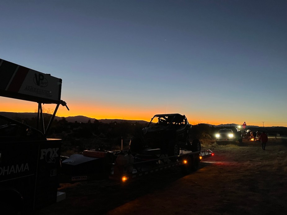 A view of the chase rig at sunrise.