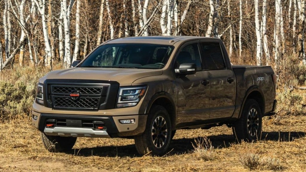 2020 Nissan Titan Parked in a Forest Opening