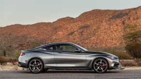 A gray 2021 Infiniti Q60 on display.