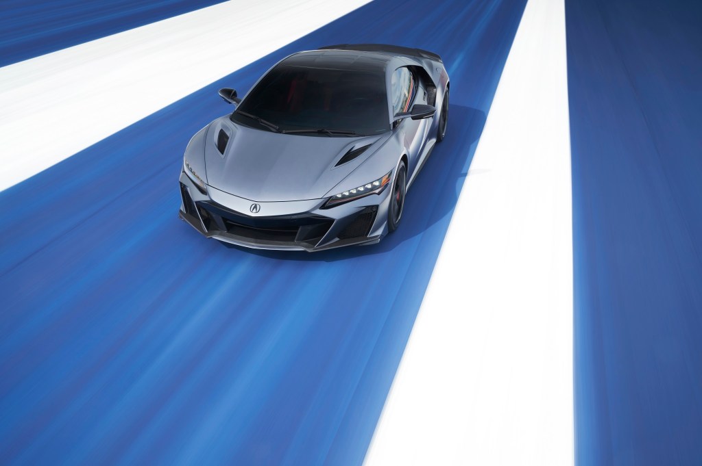 A 2022 Acura NSX Type S blasts down a track.
