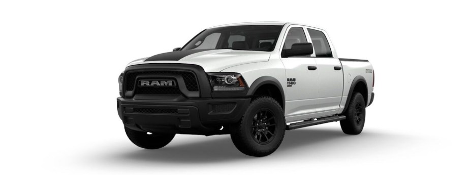 This white Ram 1500 Classic truck is the cheapest vehicle with a Dodge HEMI V8 engine.