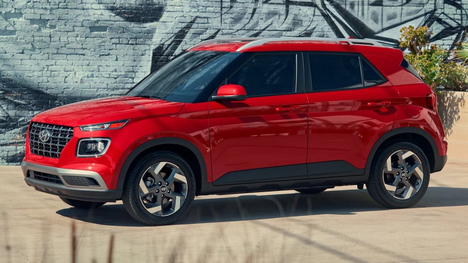 A red 2022 Hyundai Venue is the cheapest new SUV you can buy.