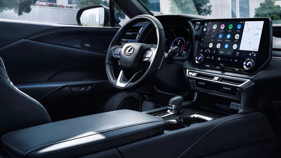 Interior of a feature-filled 2023 Lexus RX 500h luxury compact model. 
