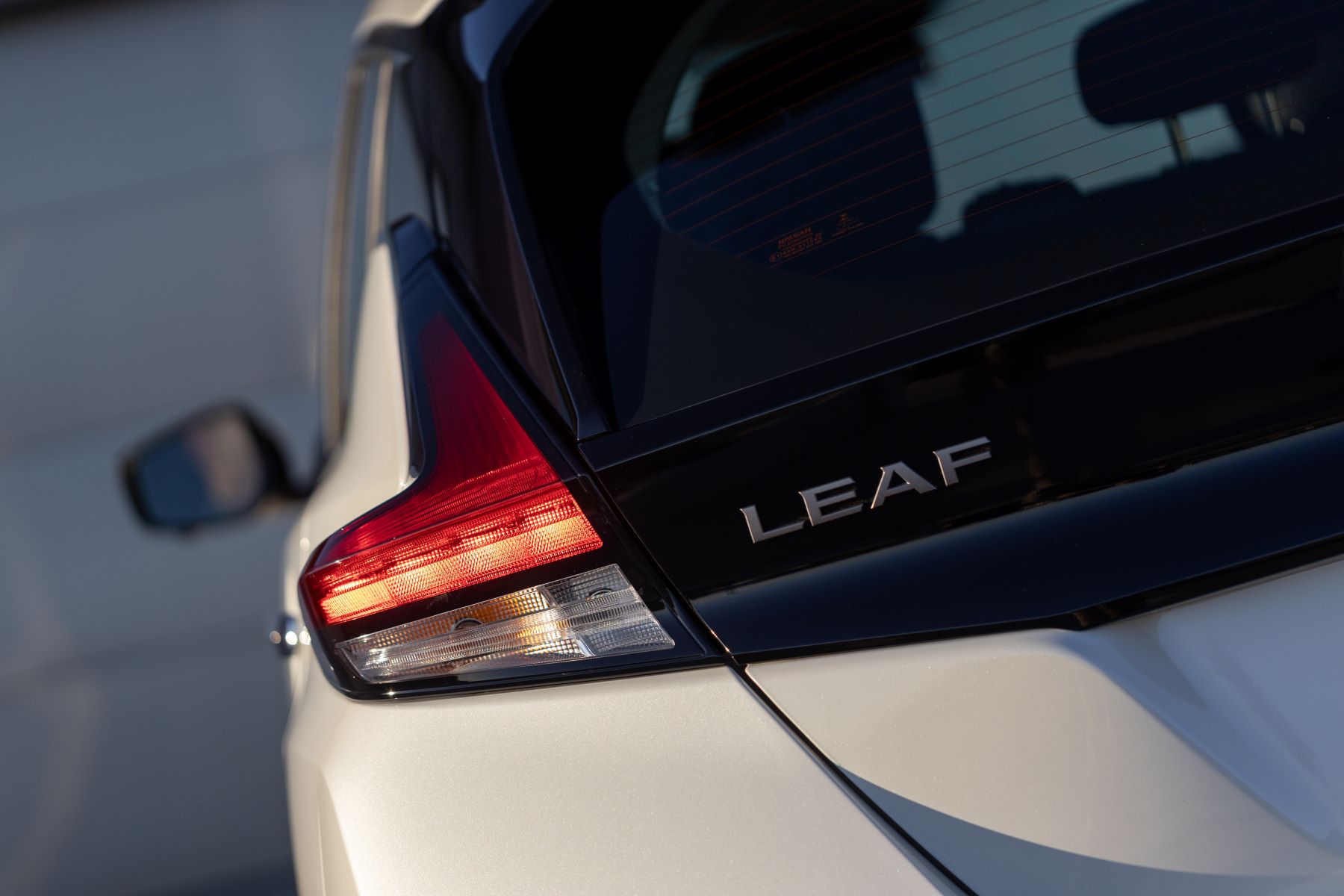 Rear model badging for the 2023 Nissan Leaf all-electric hatchback model