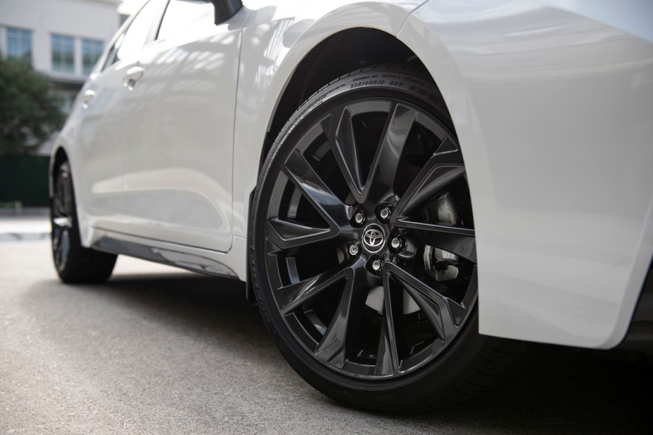 The wheel of a 2023 Toyota Corolla, one of the brands with the best resale value. 