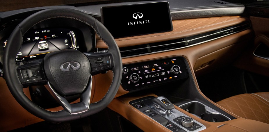 interior of a 2023 infiniti qx60 midsize suv filled with luxury for its standard equipment.