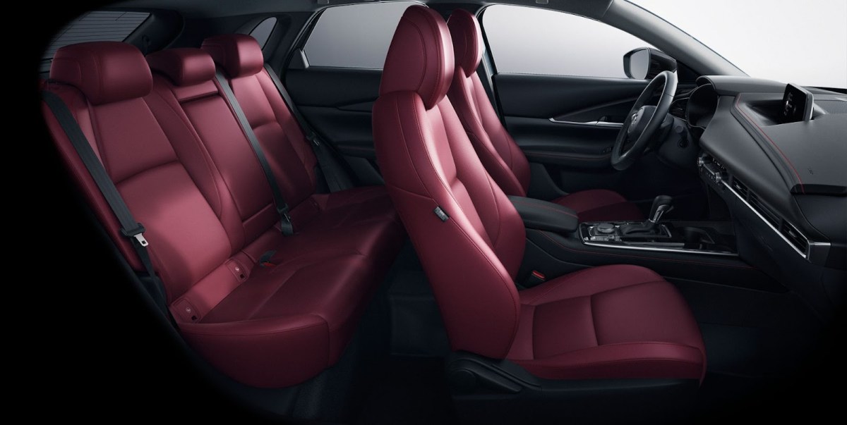 Interior of the Mazda CX-30 in red leather