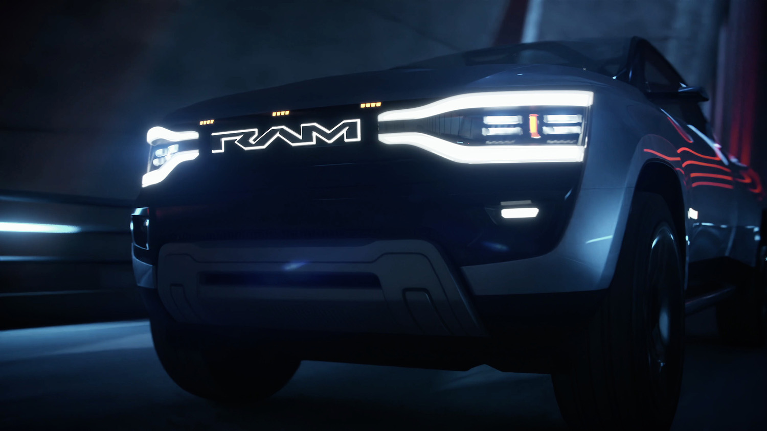 Closeup of the grille of the new Ram Revolution concept EV.