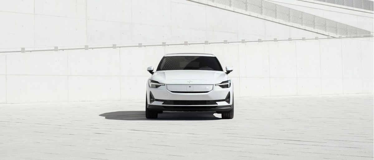A wide, face-on shot of the 2024 Polestar 2